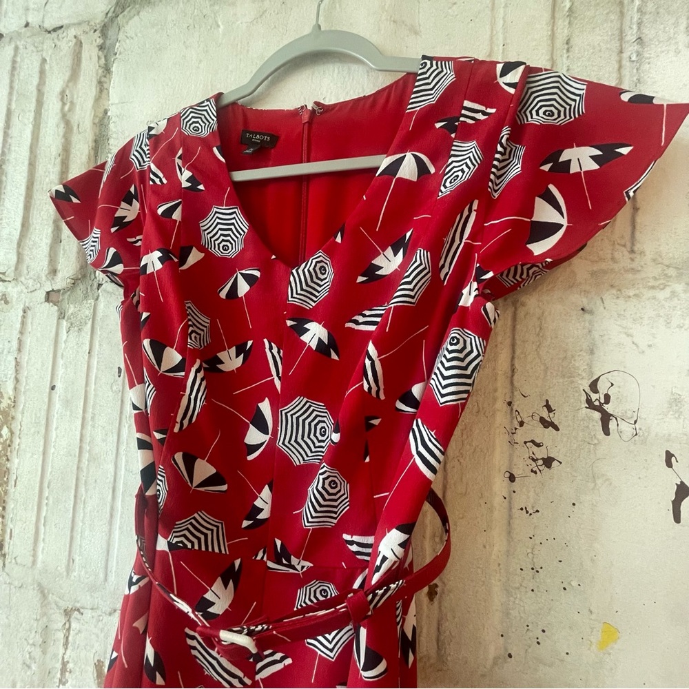 Talbots Red Umbrella Print Dress – Navy & White | Petites 2P | Vintage-Inspired